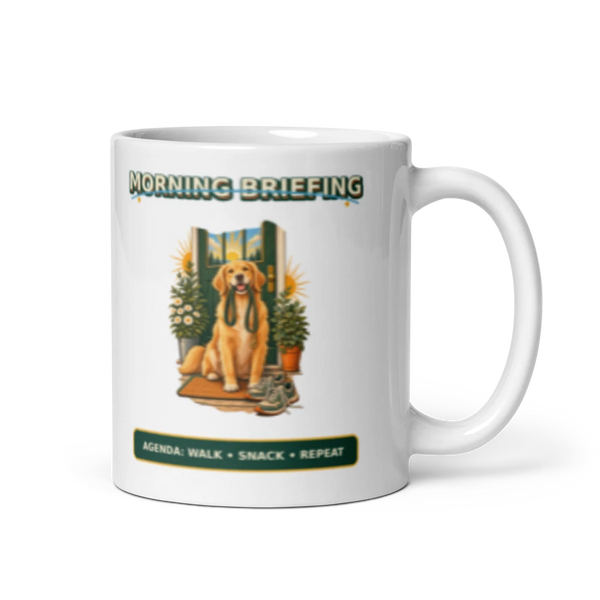 Morning Briefing Walk Snack Repeat Mug product mockup