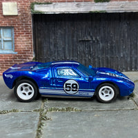 Custom Hot Wheels - Ford GT-40 - Blue and White - White Mag Wheels - Rubber Tires