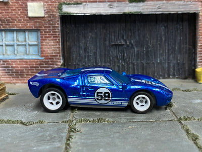 Custom Hot Wheels - Ford GT-40 - Blue and White - White Mag Wheels - Rubber Tires