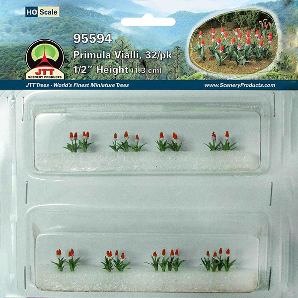 JTT HO Scale Primula Vialli Flowers - 32-Pack | 95594 — exact product reference