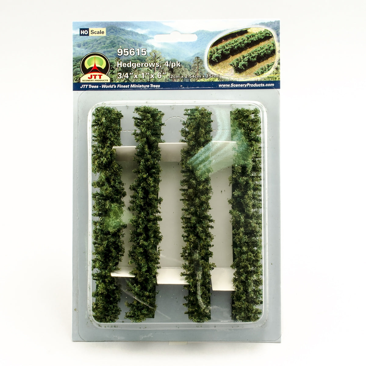 JTT HO Scale Hedgerows - 3/4" × 1" × 6", 4-Pack | 95615 — exact product reference