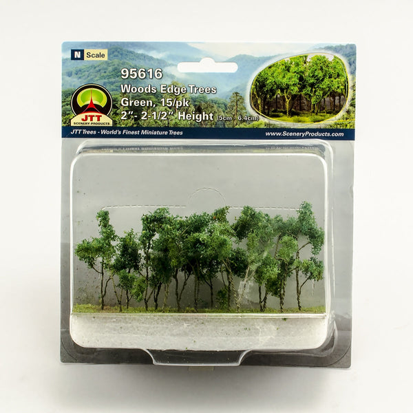 JTT N Scale Woods Edge Trees - Green, 2"-2.5", 15-Pack | 95616 — exact product reference