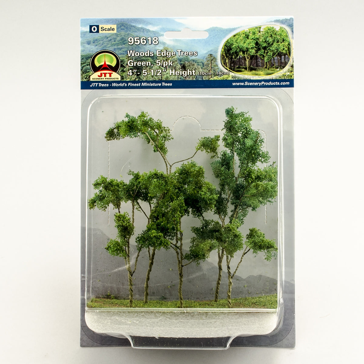 JTT O Scale Woods Edge Trees - Green, 4"-5.5", 5-Pack | 95618 — exact product view