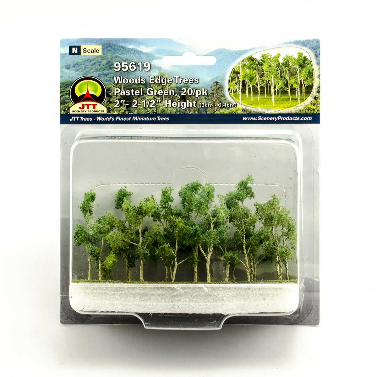 JTT N Scale Woods Edge Trees - Pastel Green, 2"-2.5", 20-Pack | 95619 — exact product reference