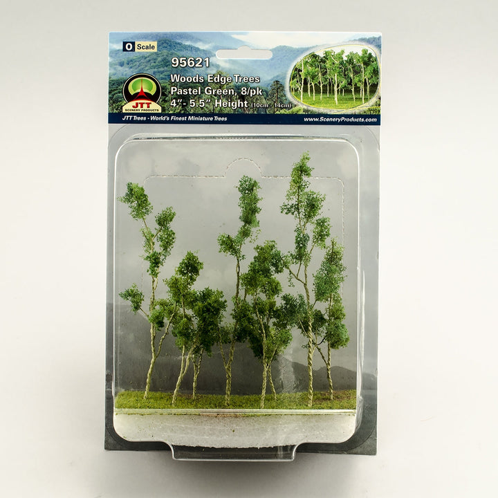 JTT O Scale Woods Edge Trees - Pastel Green, 4"-5.5", 8-Pack | 95621