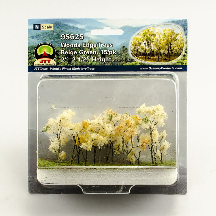 JTT N Scale Woods Edge Trees - Beige Green, 2"-2.5", 15-Pack | 95625