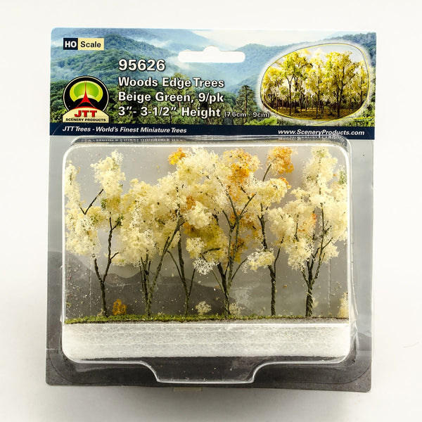 JTT HO Scale Woods Edge Trees - Beige Green, 3"-3.5", 9-Pack | 95626 — exact product reference