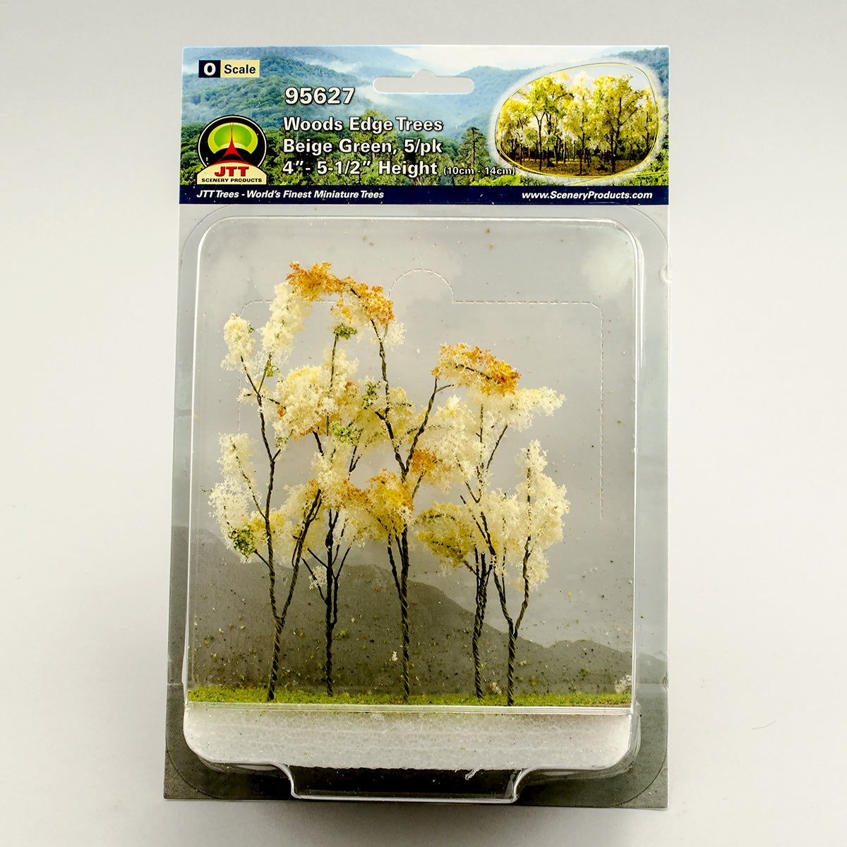 JTT O Scale Woods Edge Trees - Beige Green, 4"-5.5", 5-Pack | 95627 — exact product view