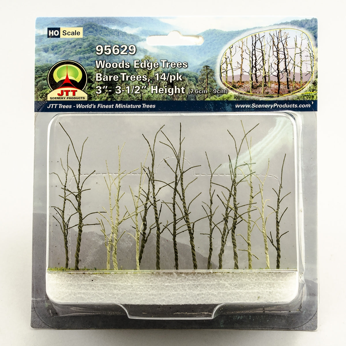 JTT HO Scale Woods Edge Trees - Bare, 3"-3.5", 14-Pack | 95629 — exact product reference