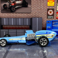Loose Hot Wheels - Rockin Railer Drag Car - Blue and White