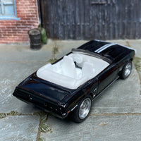 Custom Hot Wheels - 1969 Chevy Camaro Convertible - Black and White - Chrome Rally Wheels - Rubber Tires