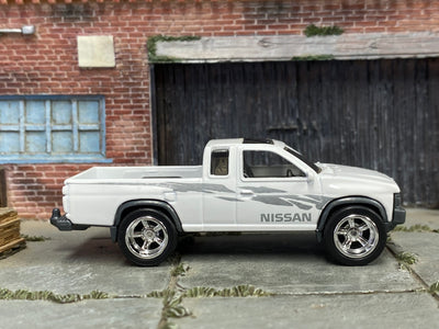 Custom Matchbox - 1995 Nissan Hardbody Truck - White - Chrome AMR Wheels - Rubber Tires