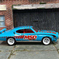 Custom Hot Wheels - 1970 Pontiac GTO Judge - Blue and Red MSD - White Mag Wheels - Rubber Tires