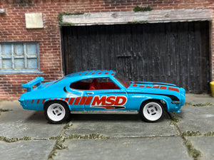 Custom Hot Wheels - 1970 Pontiac GTO Judge - Blue and Red MSD - White Mag Wheels - Rubber Tires