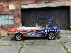 Custom Hot Wheels - 1965 Ford Mustang Convertible - Silver Stars and Stripes - Chrome American Racing Wheels - Rubber Tires