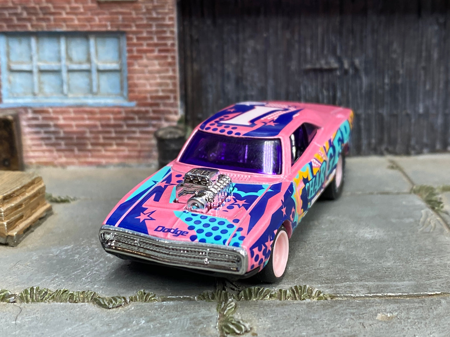 Custom Hot Wheels - 1969 Dodge Charger - Pink Art Car - Pink Mag Wheels - Rubber Tires