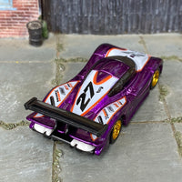 Custom Hot Wheels - Porsche 911 GTI-98 - Purple and White 27 - Gold Mag Wheels - Rubber Tires