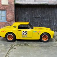 Custom Hot Wheels - Honda S800 Racing - Yellow and Red - Red and Chrome Mag Wheels - Rubber Tires