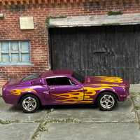 Custom Hot Wheels - 1966 Ford Mustang Shelby GT 500 - Purple with Flames - Chrome American Racing Wheels - Rubber Tires