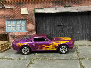 Custom Hot Wheels - 1966 Ford Mustang Shelby GT 500 - Purple with Flames - Chrome American Racing Wheels - Rubber Tires