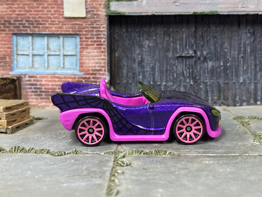 Loose Hot Wheels - Monster High Goul Mobile - Dark Purple and Pink Spider Web