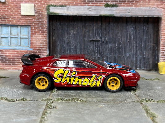 Custom Hot Wheels - Lotus Esprite - Dark Red and Yellow "Shinobi" - Yellow Mag Wheels - Rubber Tires