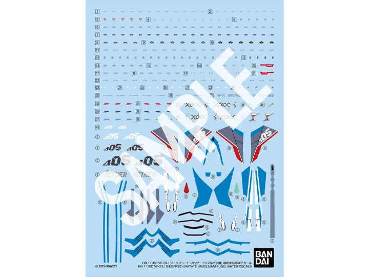 Bandai Macross Delta HG Hayate Immelmann's VF-31J Siegfried 1/100 Scale Water Slide Decal Sheet — product view 1