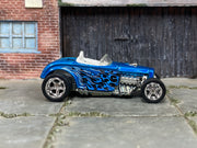 Custom Hot Wheels - 1932 Ford Roadster - Blue with Tribal Flames - Chrome Mag Wheels - Rubber Tires