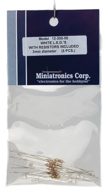 Miniatronics 1230005 Standard Light Emiting Diodes (LEDs), White (5-pack) — exact Miniatronics product reference