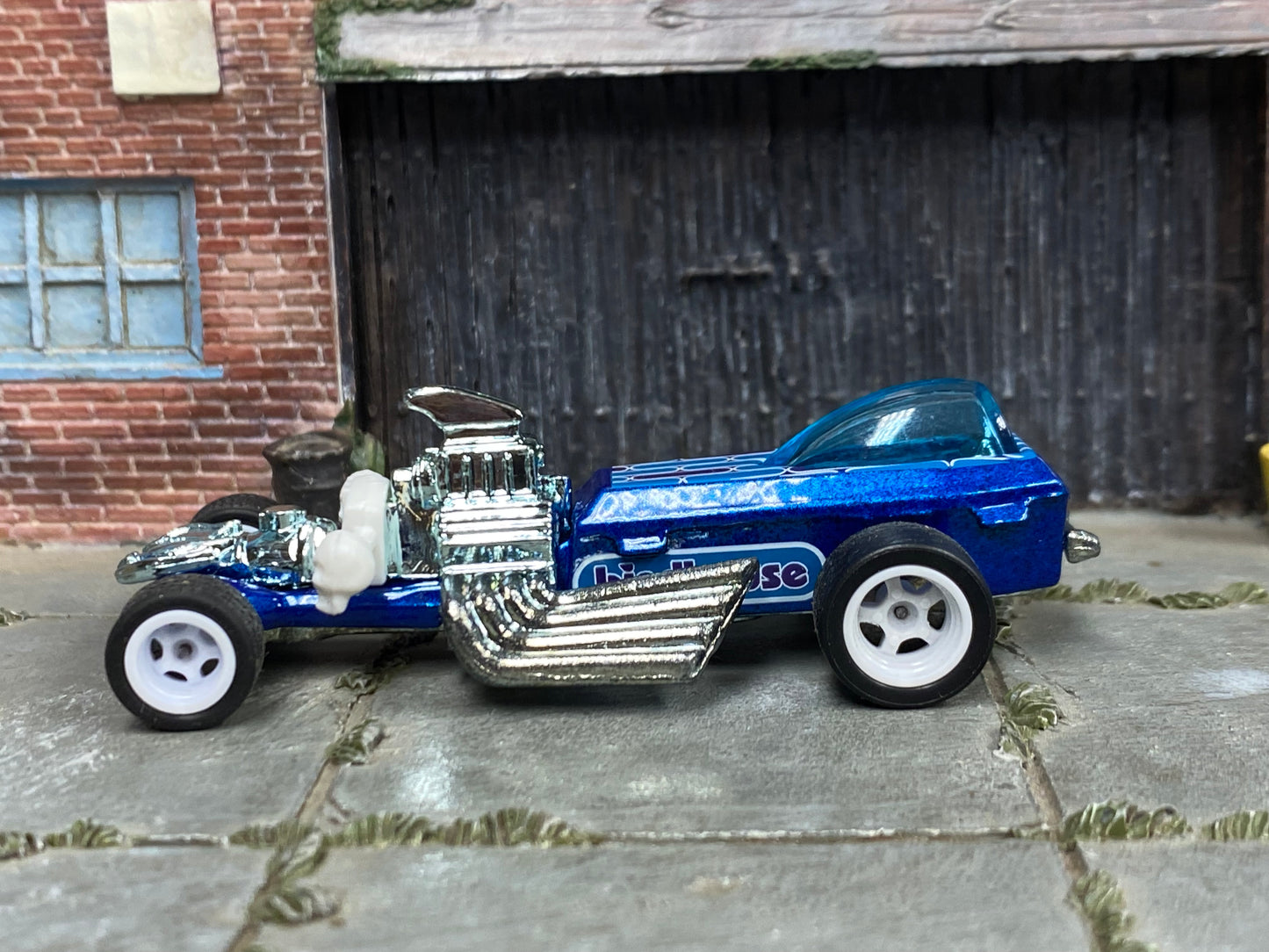 Custom Hot Wheels - Rigor Motor Dragster - Blue and White - White 5 Spoke Wheels - Rubber Tires