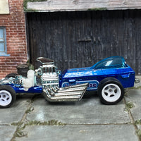 Custom Hot Wheels - Rigor Motor Dragster - Blue and White - White 5 Spoke Wheels - Rubber Tires