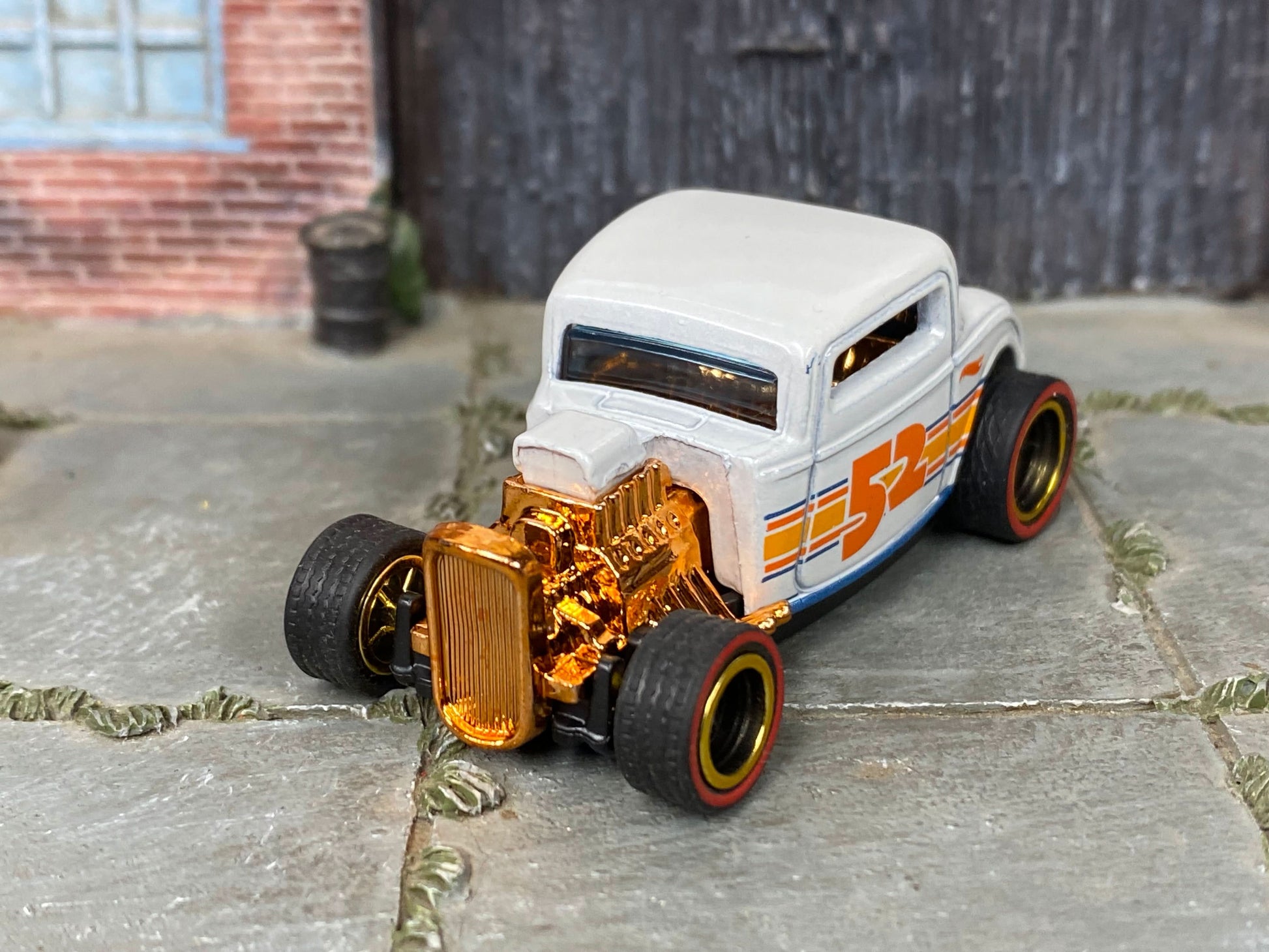Custom Hot Wheels - 1932 Ford 3 Window - Pearl White 52 Years - Black and Gold Mag Wheels - Redline Rubber Tires