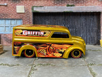 Custom Dairy Delivery Hot Wheels with Gold Griffin treatment, front three-quarter view