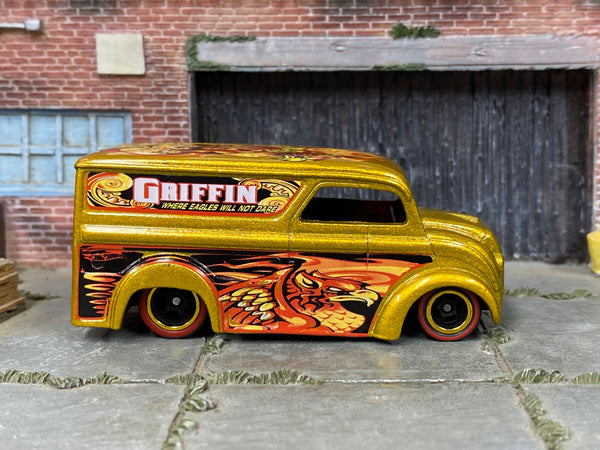 Custom Dairy Delivery Hot Wheels with Gold Griffin treatment, front three-quarter view