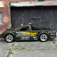 Custom Hot Wheels - Limited Grip Race Truck - Green and Yellow - Chrome Mag Wheels - Rubber Tires