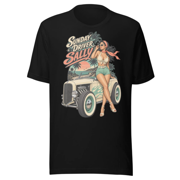 Sunday Driver Sally T-Shirt — product mockup