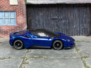 Custom Hot Wheels - Ferrari SF90 Stradale - Dark Blue - Chrome and Black Mag Wheels - Rubber Tires