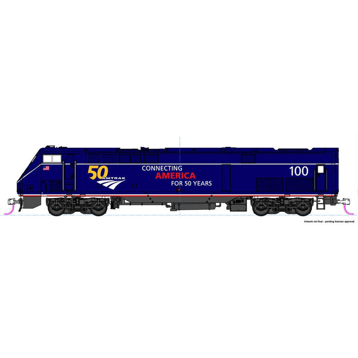 Kato HO Scale P42 Amtrak “Midnight Blue” #100 50th Anniversary Logo With Esu LokSound Sound and DCC Decoders — exact product reference
