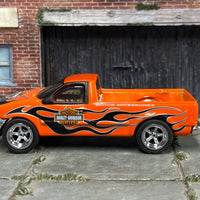 Custom Hot Wheels - 1997 Ford F150 - Harley Orange and Black - Chrome AMR Wheels - Rubber Tires