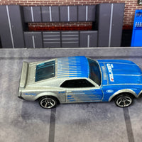 Loose Hot Wheels - 1969 Ford Mustang Boss 302 - Blue and Silver Falken Tires