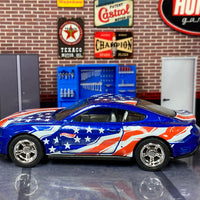 Custom Hot Wheels - 2018 Ford Mustang GT - Blue Stars and Stripes - Chrome AMR Wheels - Rubber Tires