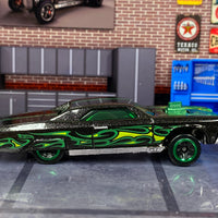 Loose Hot Wheels - Layin' Low Lowrider - Black and Green with Flames