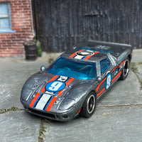 Custom Hot Wheels - Ford GT-40 - Silver, Red, Blue and White - Black and Chrome Mag Wheels - Rubber Tires