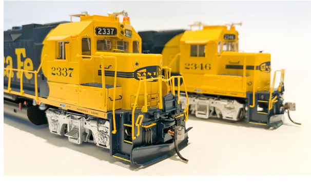 Rapido 38001 HO EMD GP38 Low Nose Santa Fe #2321 (Warbonnet, Class Lights, blue, yellow) — exact product reference