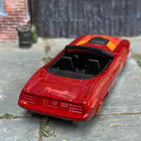 Custom Hot Wheels - Plymouth Barracuda - Red and Orange - Gold 6 Spoke Wheels - Rubber Tires