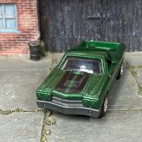 Custom Matchbox - 1970 Chevy El Camino - Green and Black - Chrome Steel Wheels - Rubber Tires