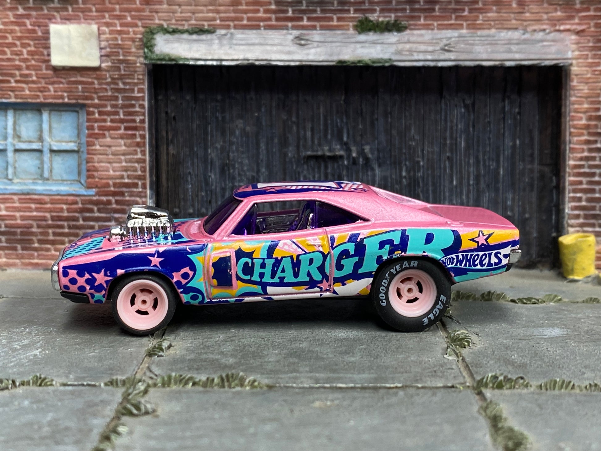 Custom Hot Wheels - 1969 Dodge Charger - Pink Art Car - Pink Mag Wheels - Rubber Tires