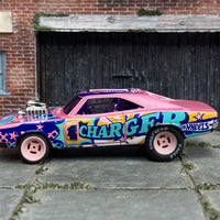 Custom Hot Wheels - 1969 Dodge Charger - Pink Art Car - Pink Mag Wheels - Rubber Tires