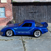 Custom Hot Wheels - Mazda RX-7 - Blue Greedy - Chrome 4 Spoke Wheels - Rubber Tires
