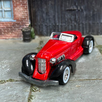 Custom Hot Wheels - Auborn 852 - Red and Black - Chrome Mag Wheels - Whitewall Rubber Tires